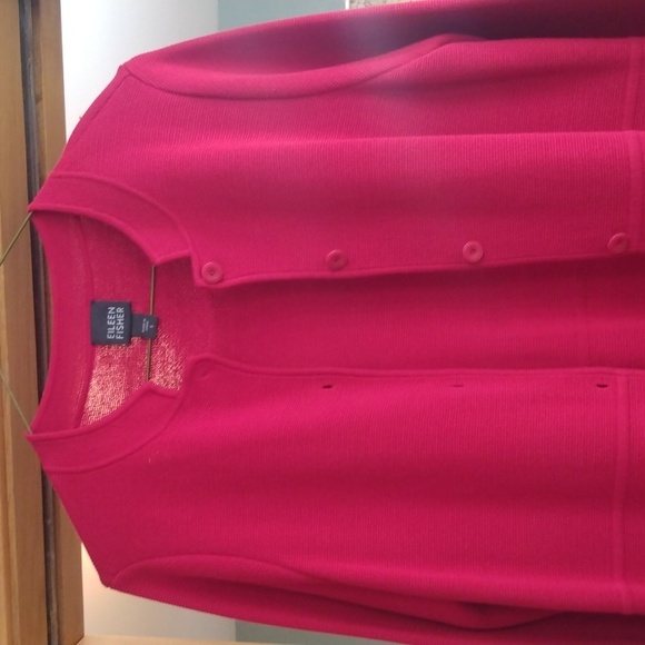 EILEEN FISHER RED BUTTON FRONT CARDICOAT AND TOP SIZE SMALL - Picture 5 of 12